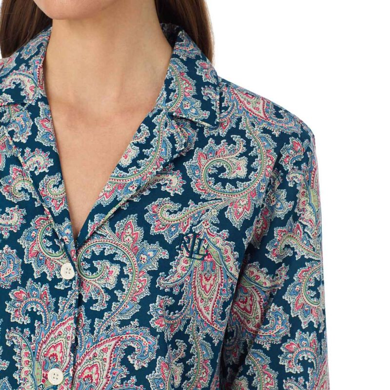 Lauren Ralph Lauren Cotton Lawn 3/4 Sleeve Notch Collar Pajama Set image number 2